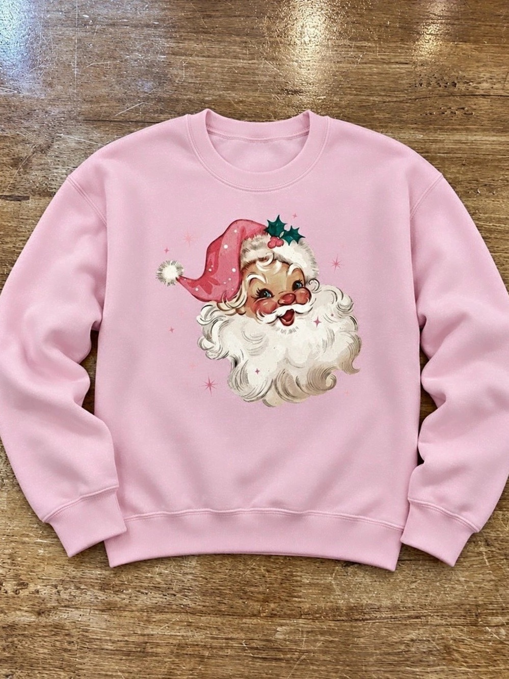 Christmas Santa Cute Graphic Light Pink Sweatshirt